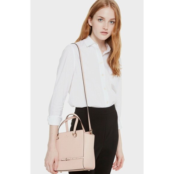 New Kate Spade Small Hadlee Laurel Way Jeweled Saffiano Leather Tote Warm Vellum - Picture 3 of 5